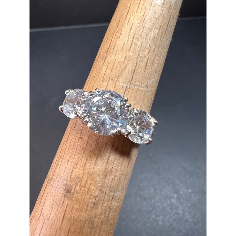 Vintage 3 stone CZ sterling silver ring size 7 - Picture 14 of 16